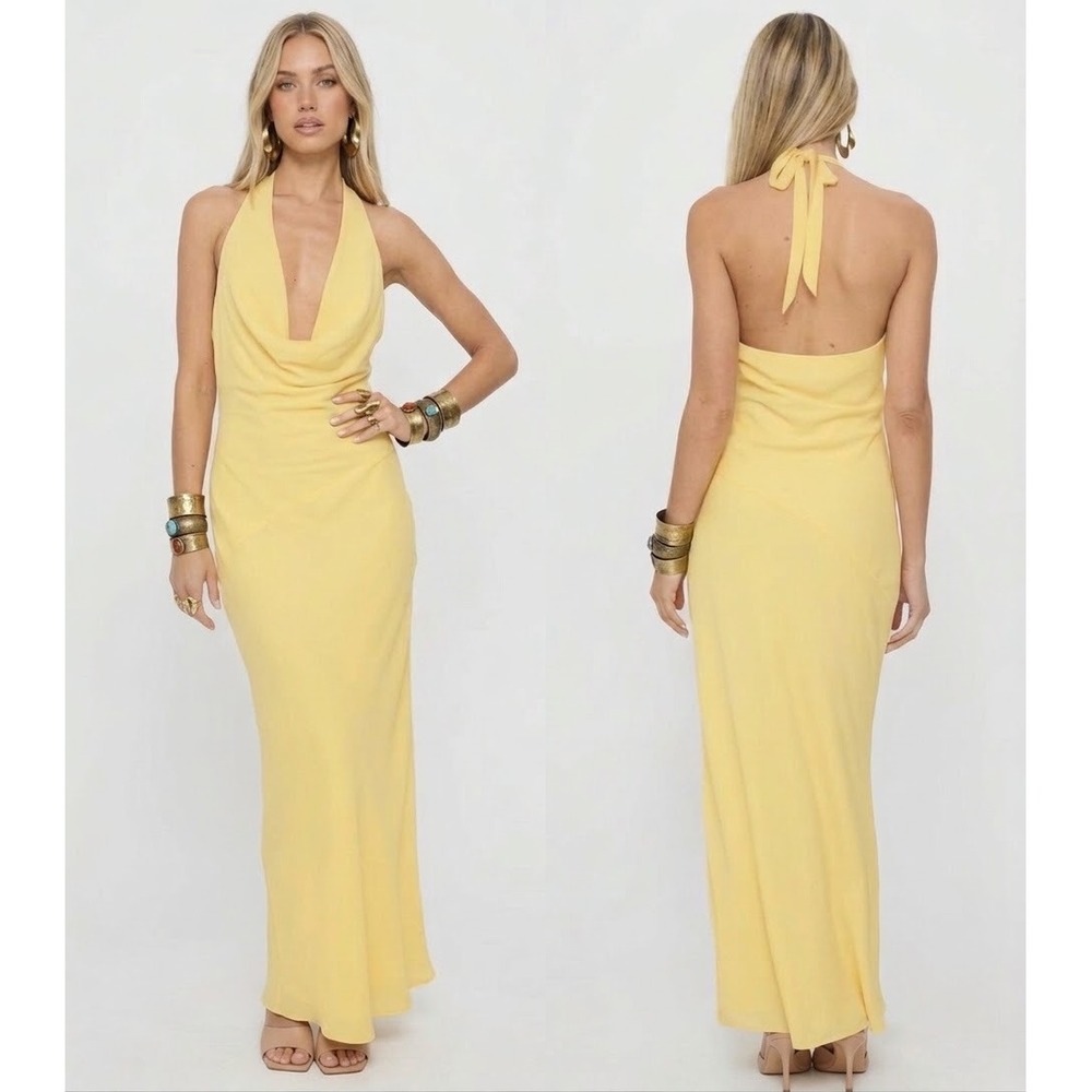 Princess Polly Cowl Neck Halter Maxi
Dress Yellow Asymmetrical Seam US
6